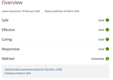 Celebrating Success: The Pines Achieves a ‘Good’ Overall CQC Rating with ‘Outstanding’ Leadership!